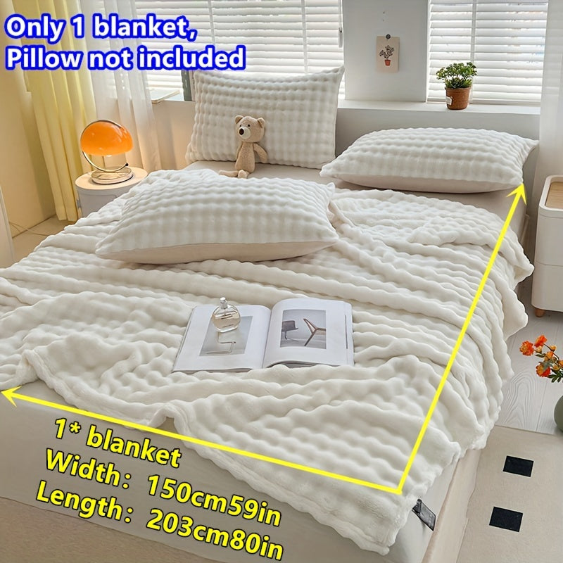 All-Season White Polyester Knitted Blanket for Bed Sofa Travel Camping