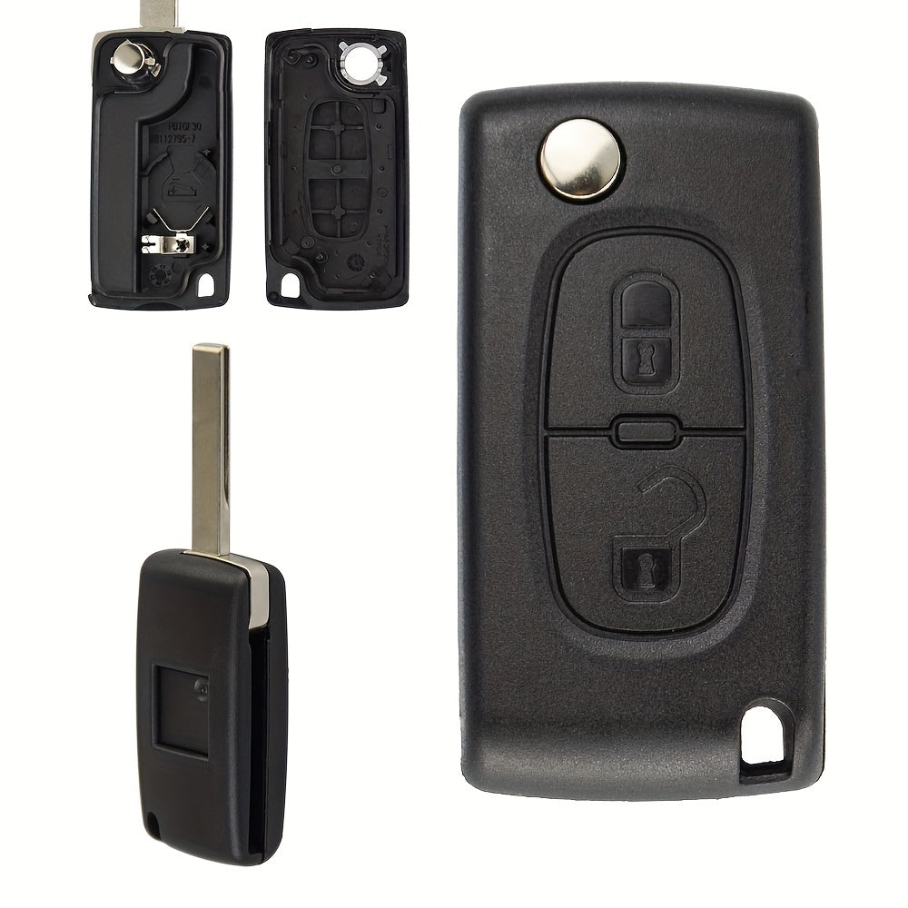 Two-Button Car Key Fob Shell Black Plastic Flip Key Case Durable Design