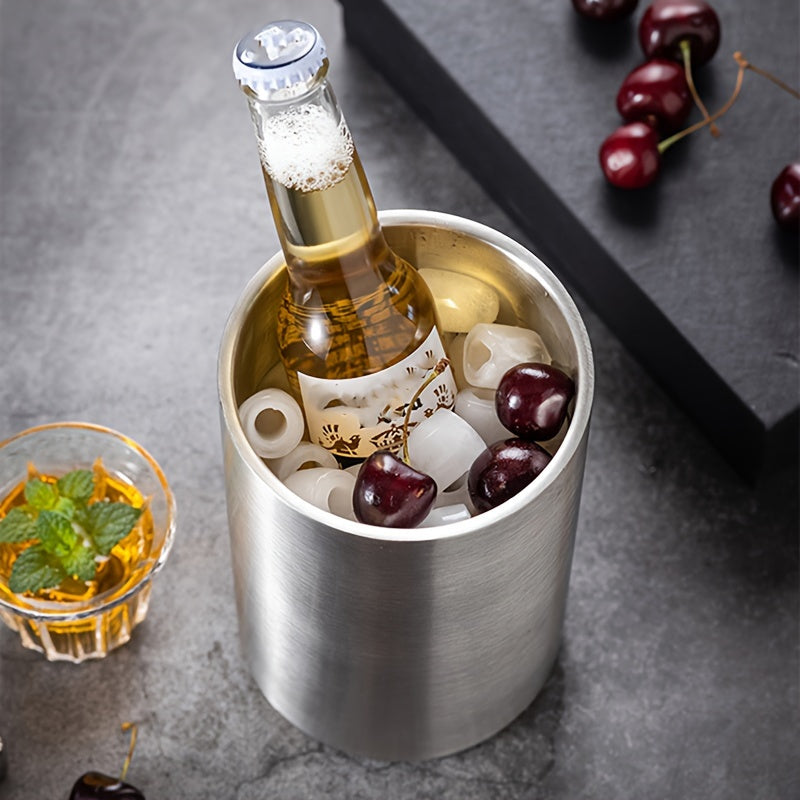Stainless Steel Double-Deck Ice Bucket for Cooling Beverages Outdoor Portable