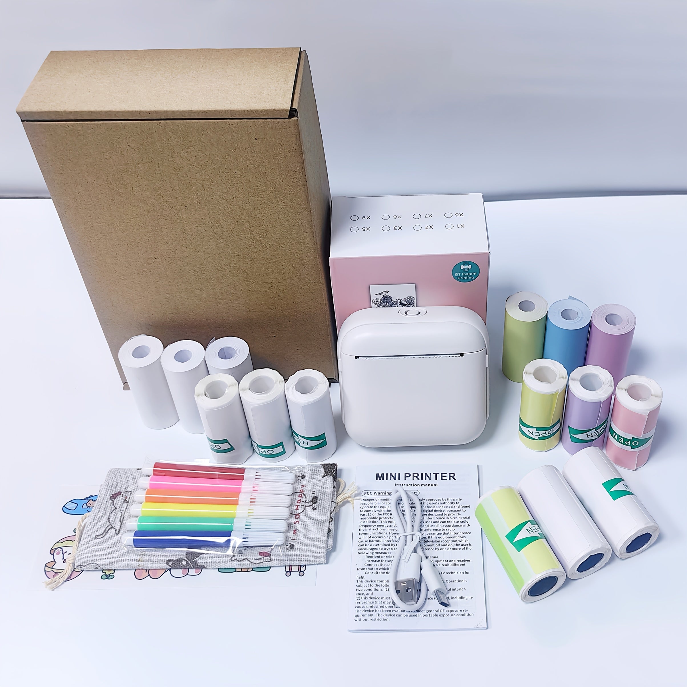 Mini Portable Thermal Wireless Printer with 3 Paper Rolls for Photos Labels and Lists