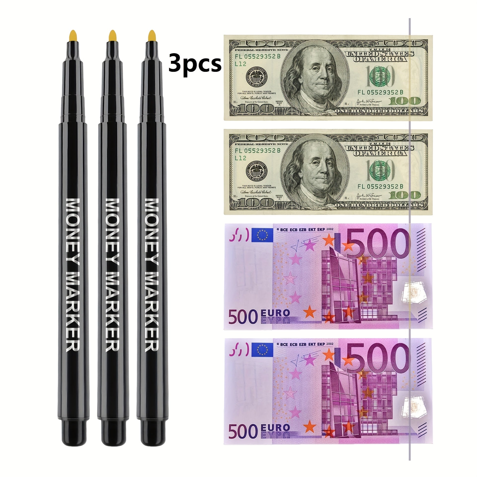 Non-Electric Counterfeit Money Marker Pen with Fading Ink for Multi-Currency Verification 1/2/3 Pack