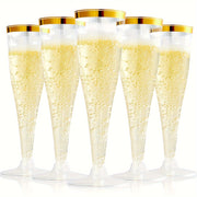 20-Pack Plastic Champagne Flutes Gold Rims 4.5oz Reusable Disposable