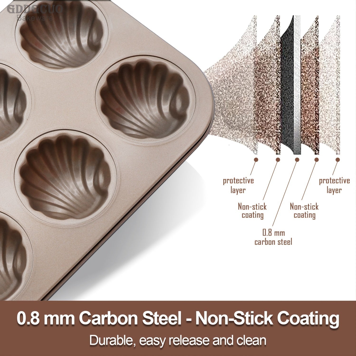 Non-Stick Madeleine Pans 6-Cavity Shell-Shaped Baking Pan Oven Safe Golden