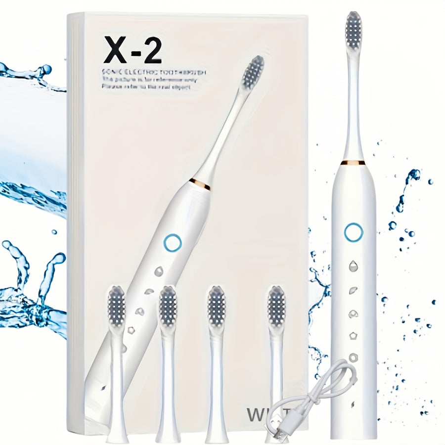 Adult Rechargeable Electric Toothbrush with 4 Brush Heads 6 Modes Travel