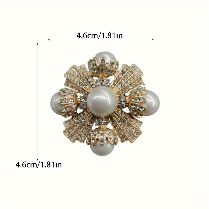 Enamel Flower Brooch with Rhinestones and Imitation Pearls for Women