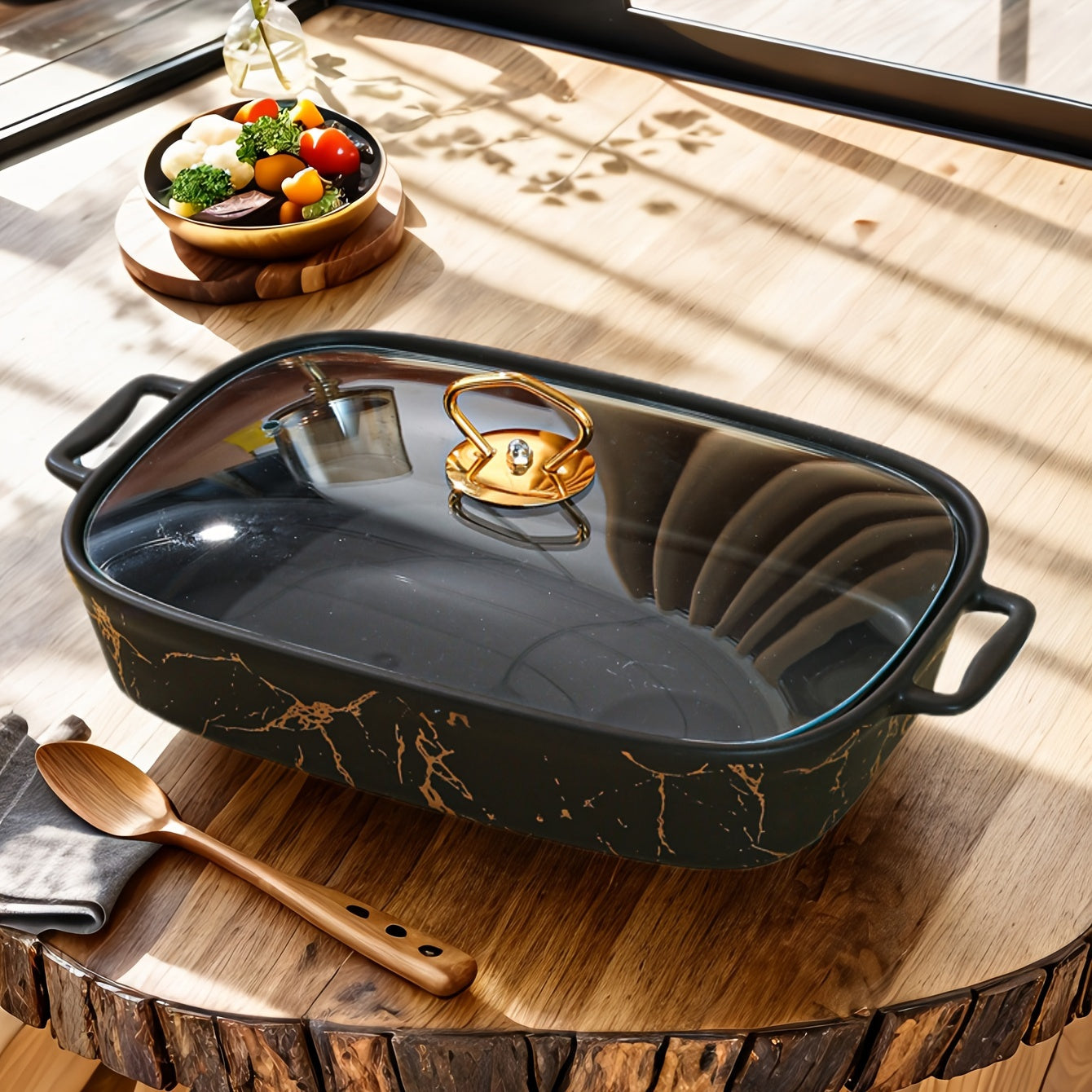 1 шт. Керамическая кастрюля с крышками из стекла - Элегантные и универсальные формы для выпечки и подачи для хлеба, индейки, сыра, пиццы - Идеально подходит для выездных свадеб, вечеринок, подарков и Рождества