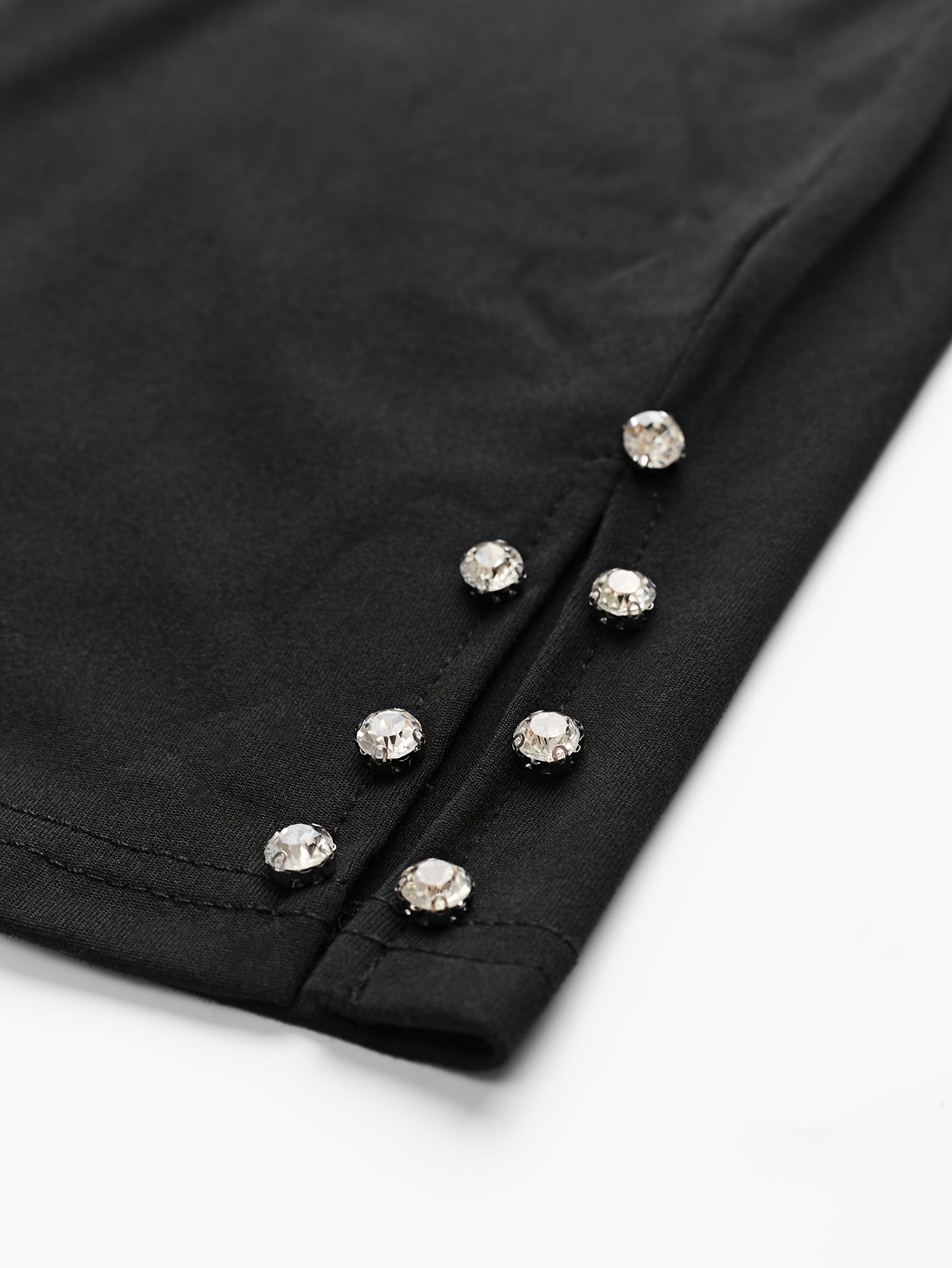 Casual Polyester Capri Pants with Rhinestone Detail and Slit Hem for Outdoor Activities