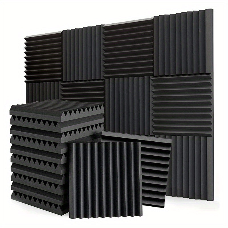 10pcs Black High-Density Flame Retardant Acoustic Foam Panels Soundproof Wedge Tiles for Studios and Offices