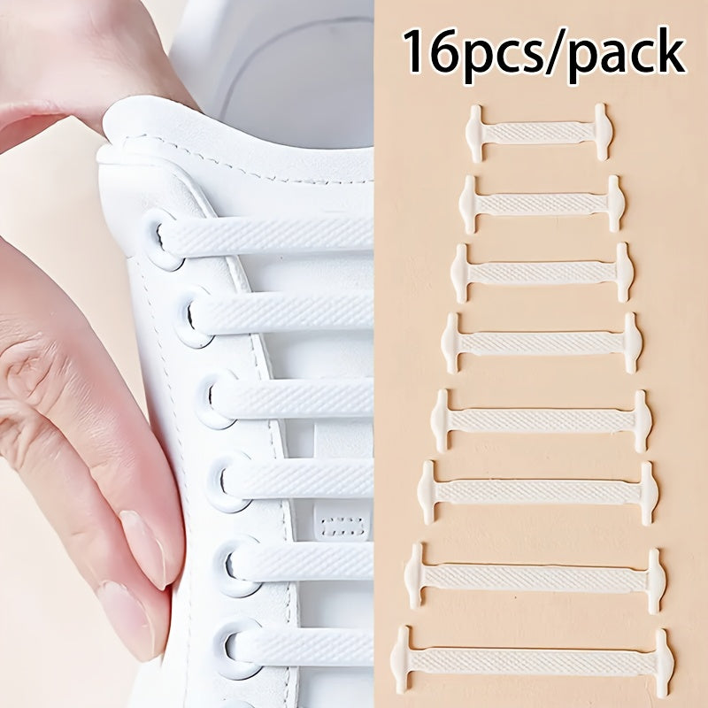 Set of 16 Silicone Stretch Shoelaces for Athletic and Casual Shoes Black White