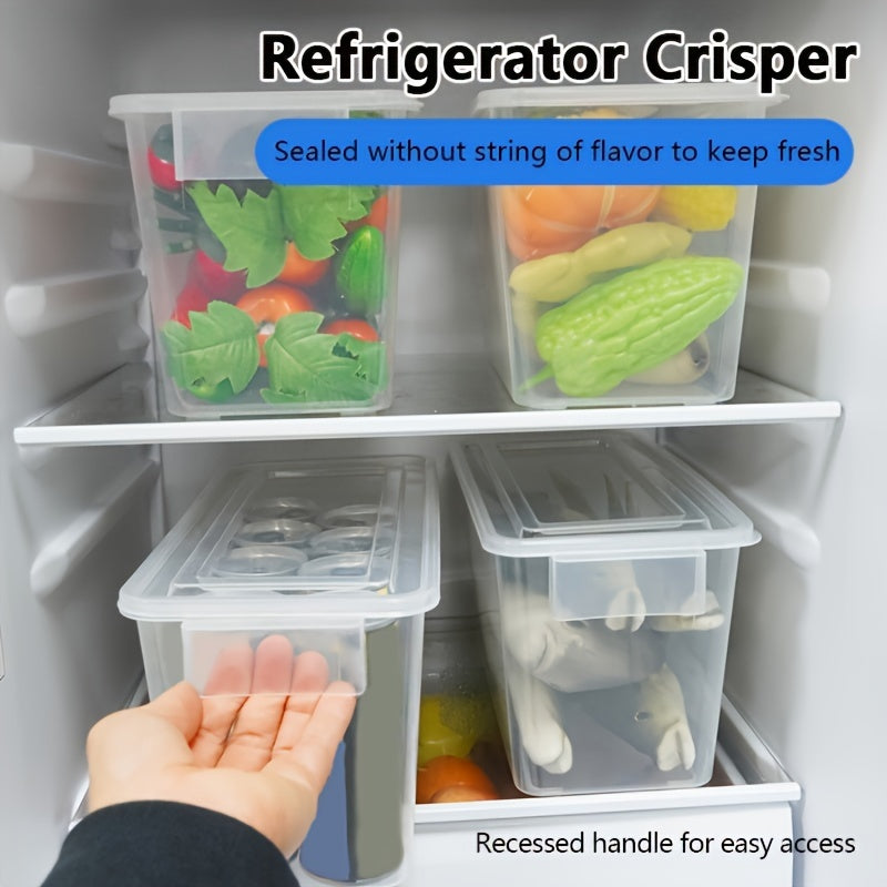 Yirik hajmli shaffof saqlash qutisi, oqib ketmaslik uchun yopiq bilan, tuxum, go‘sht, meva, sabzavot va boshqa oshxona ehtiyojlari uchun ideal. Oshxona tashkilotchisi yoki turli oshxona aksessuarlarini saqlash uchun konteyner sifatida foydalanish mumkin.