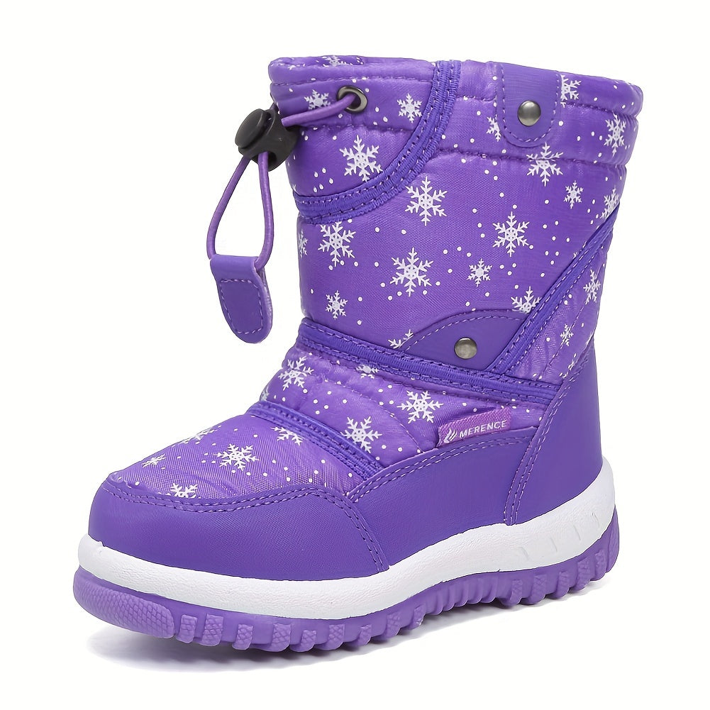 Kids Winter Snow Boots for Boys and Girls with Fur Lining Non-Slip TPR Sole Hook-and-Loop Closure in Blue Purple Red