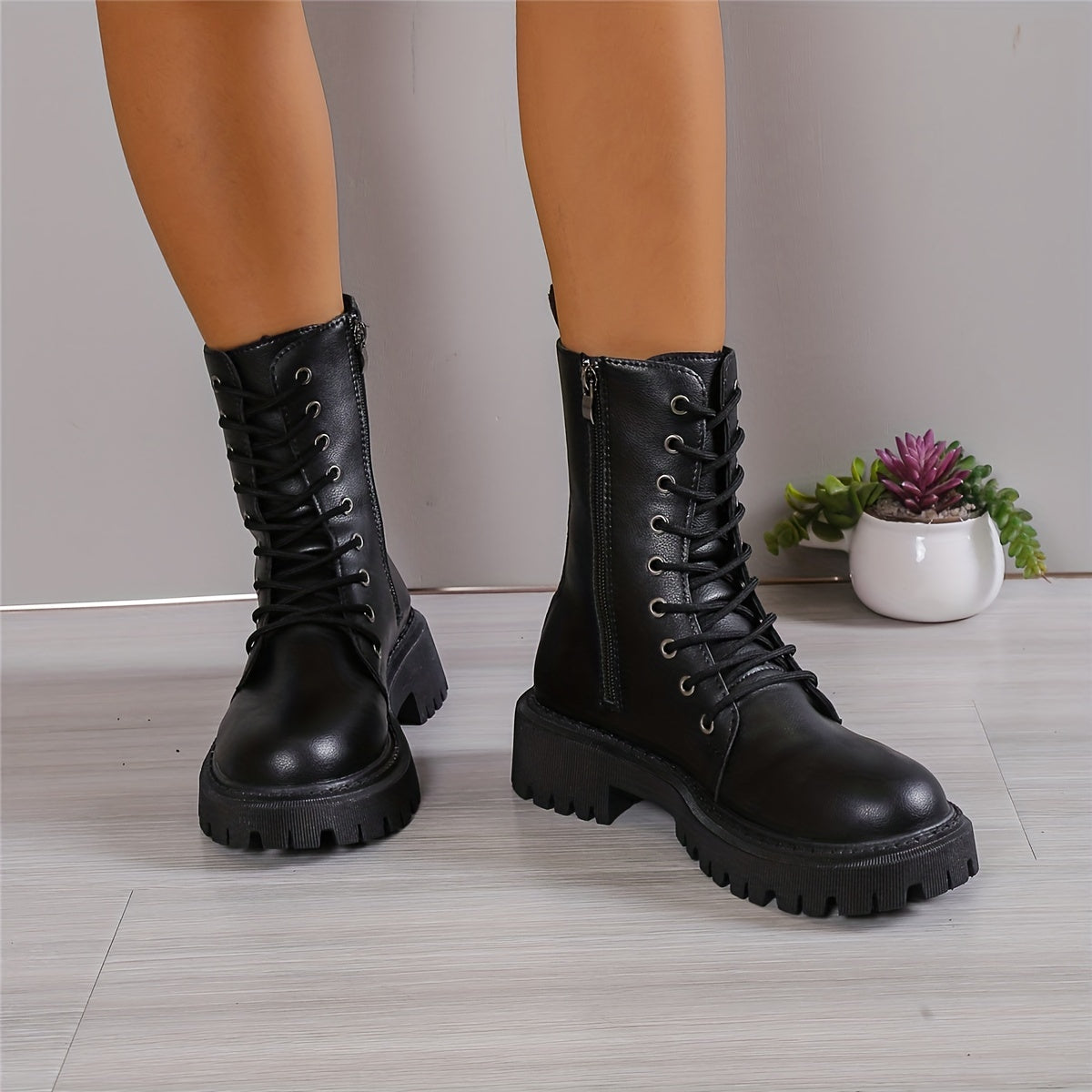 Women's Autumn Slim Knee-High Riding Boots Mid-Calf Long Black