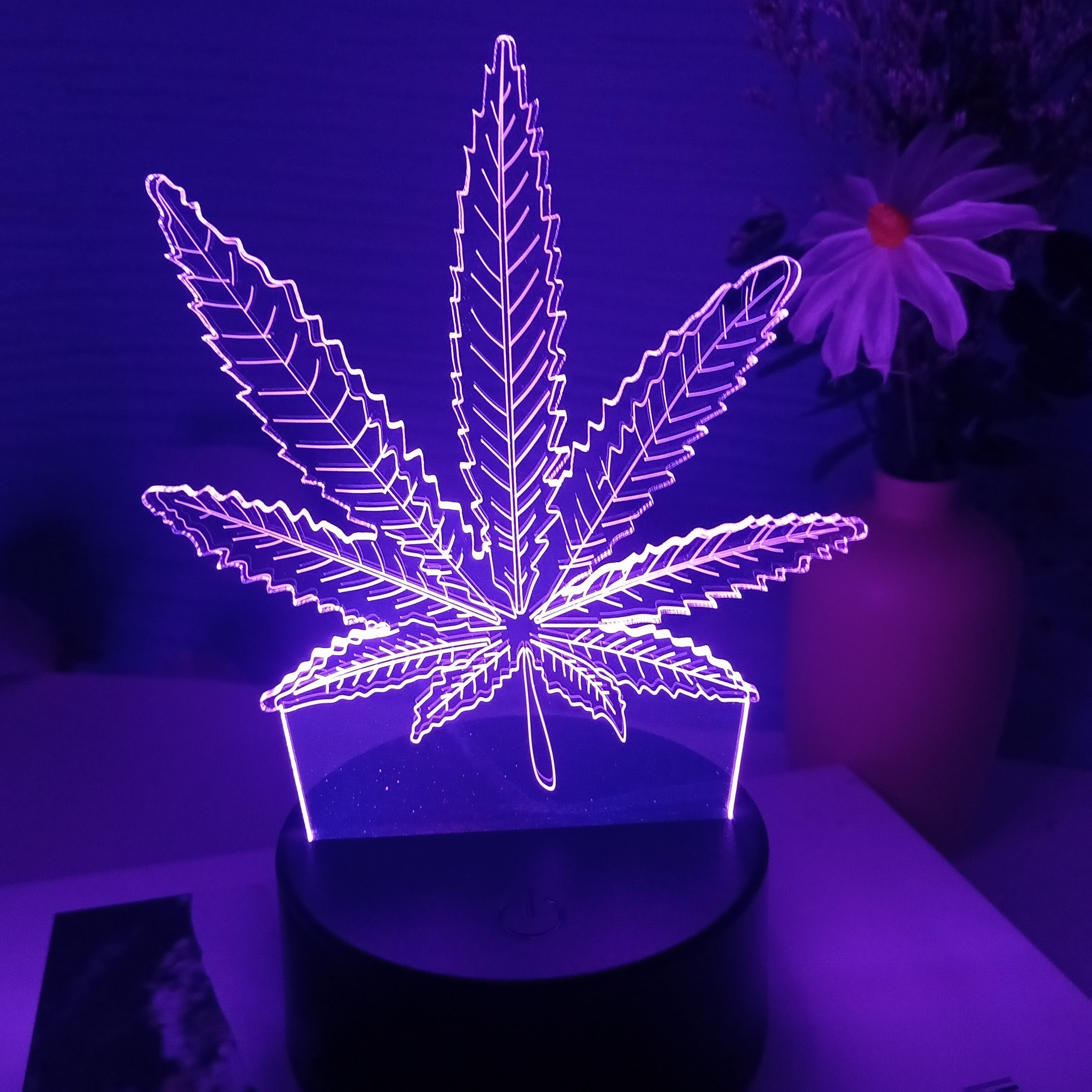 Lámpara de noche con hoja de arce 3D con USB, regulable táctil, pantalla de vidrio para decoración del hogar