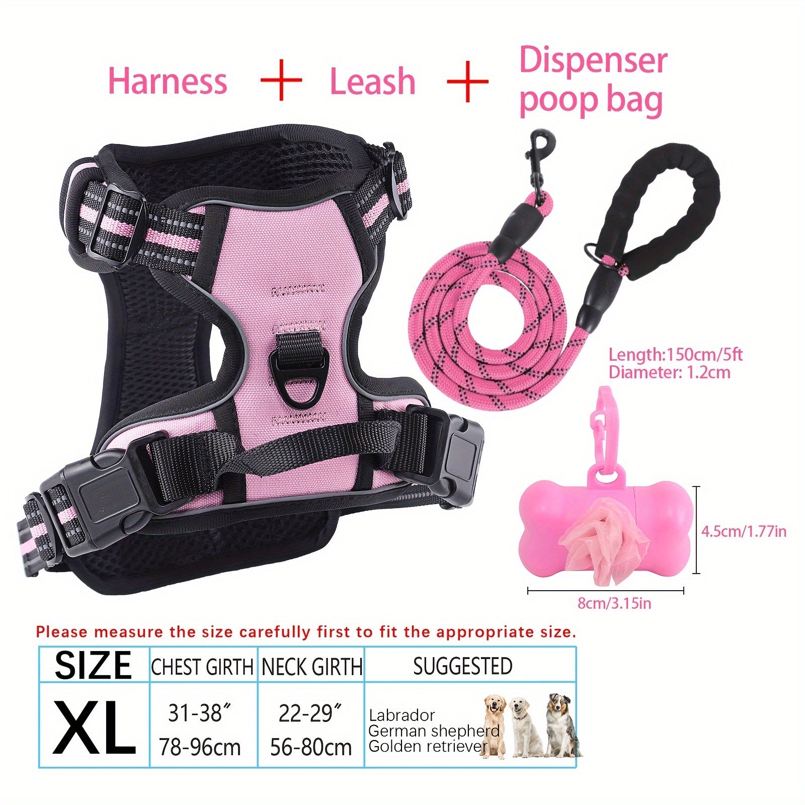No-Pull Dog Harness and Leash Set with Reflective Features for Medium and Large Dogs