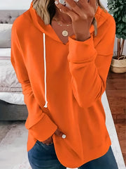 Women’s Plus Size Long Sleeve Solid Hoodie With Drawstring and Stretch