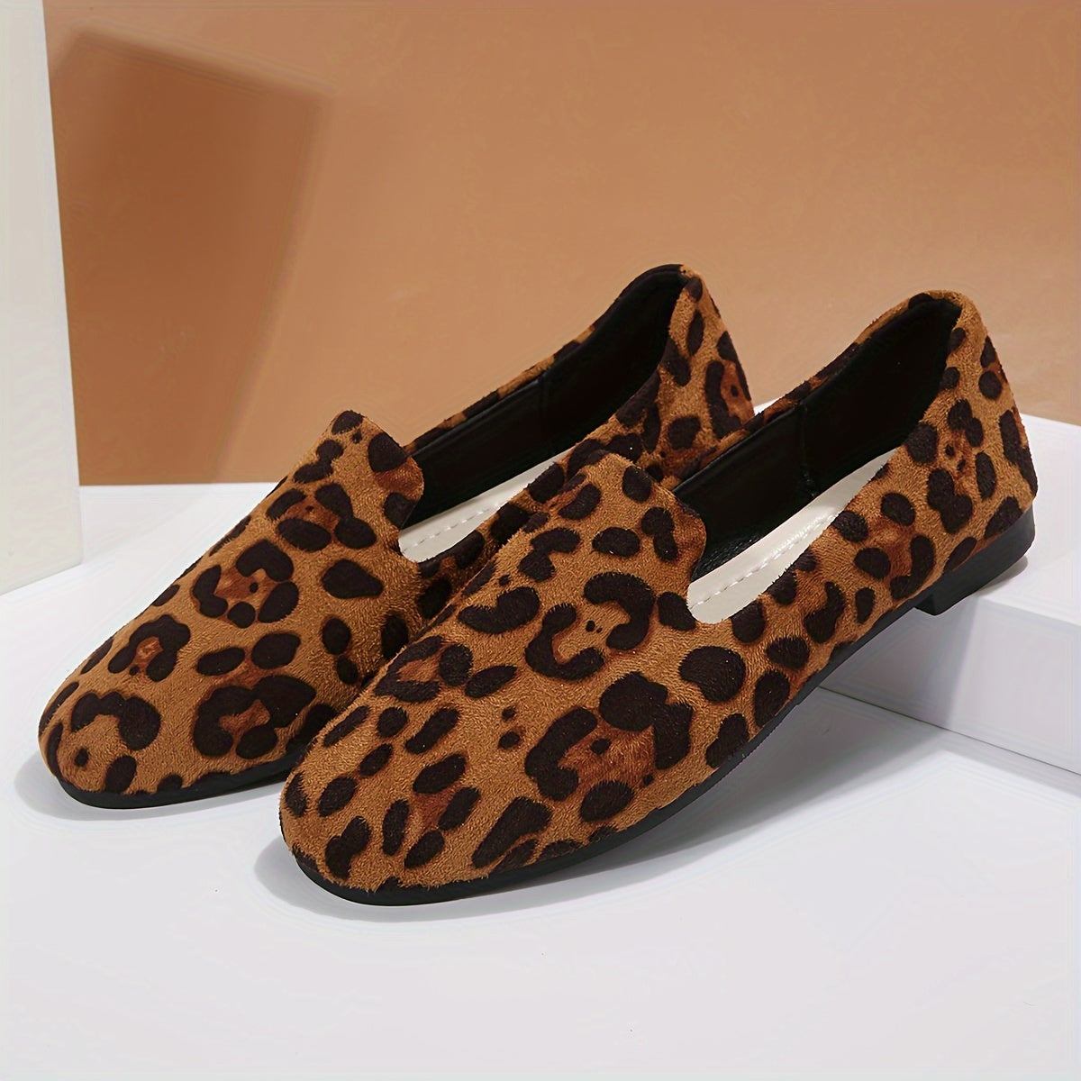 Women's Leopard Print Flats Lightweight Slip-On Fabric Boat Shoes
