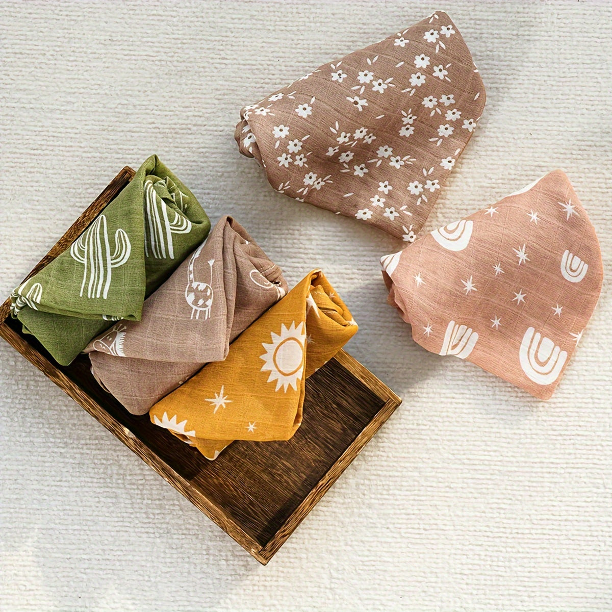 Set of 5 Muslin Bamboo Cotton Baby Bibs Soft Absorbent Feeding Burp Cloths for Newborns