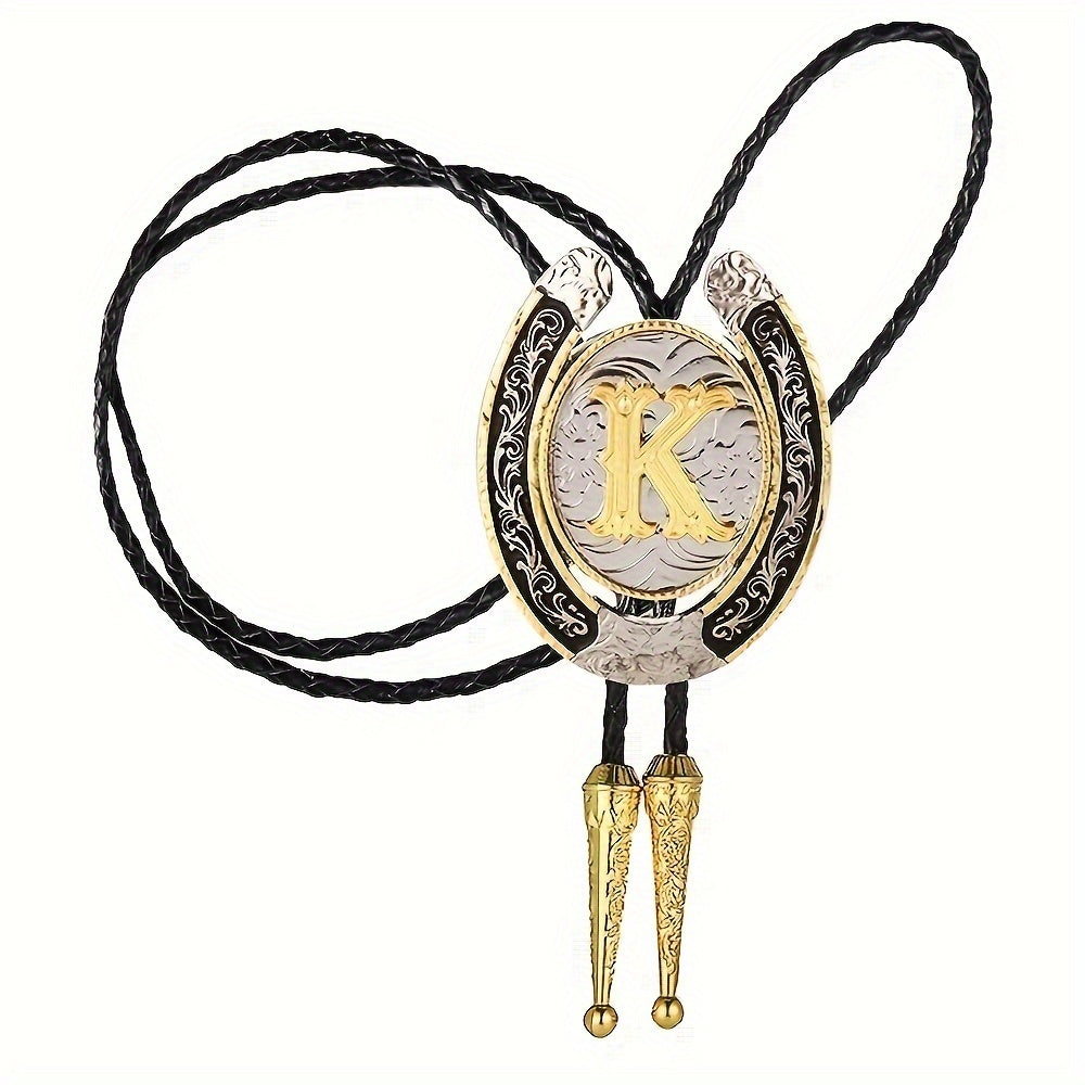 Men's Gold Round Tie with Letters A to Z Western Fashion Street Necklace Accessory