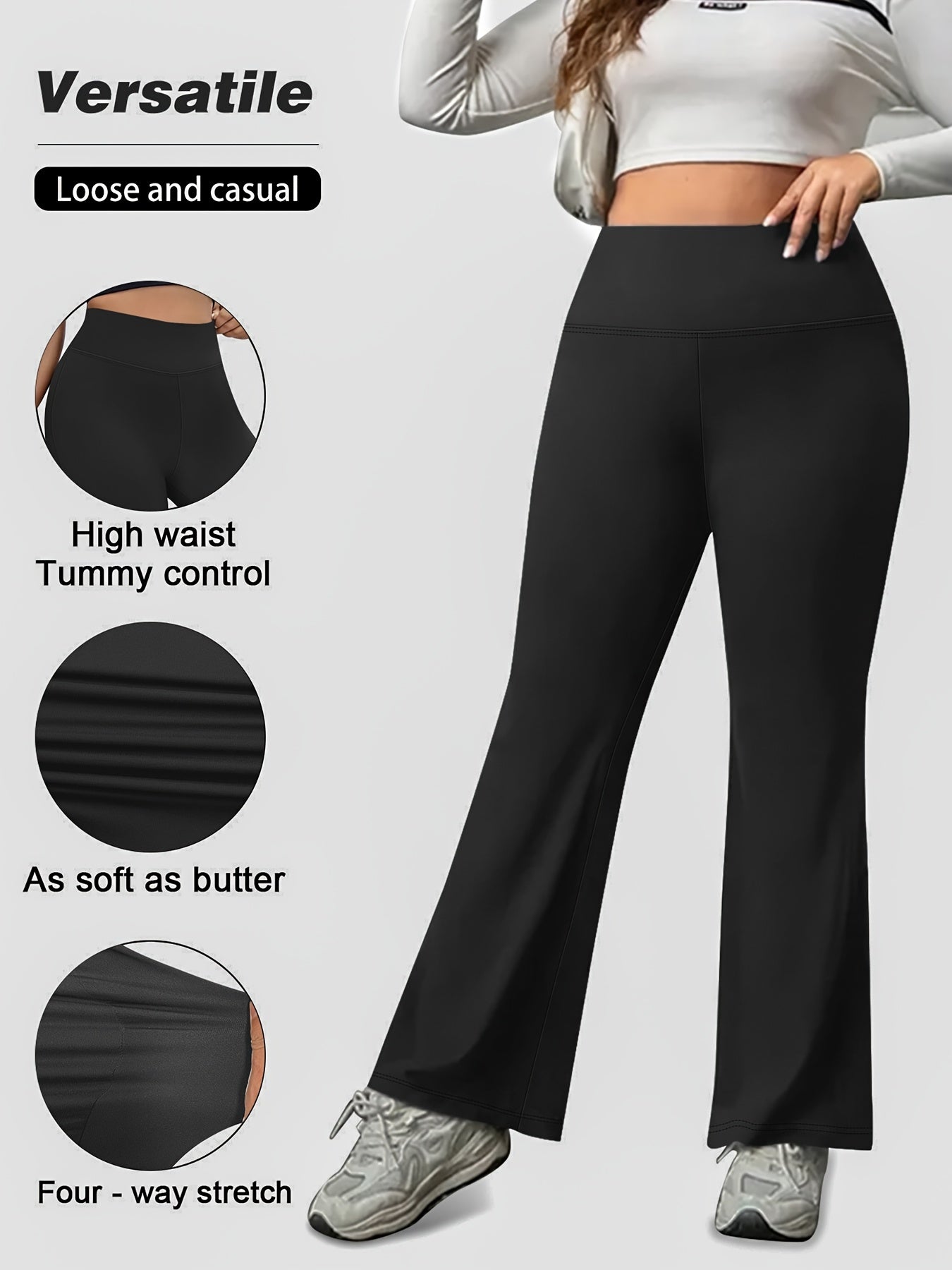 Women's Plus Size High-Elasticity Tummy Control Flared Yoga Pants for Running Fitness