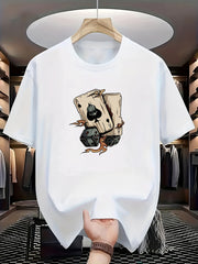 Men's Black Casual T-Shirt with Skull and Mechanical Print Polyester Spandex Summer Crew Neck Short Sleeve