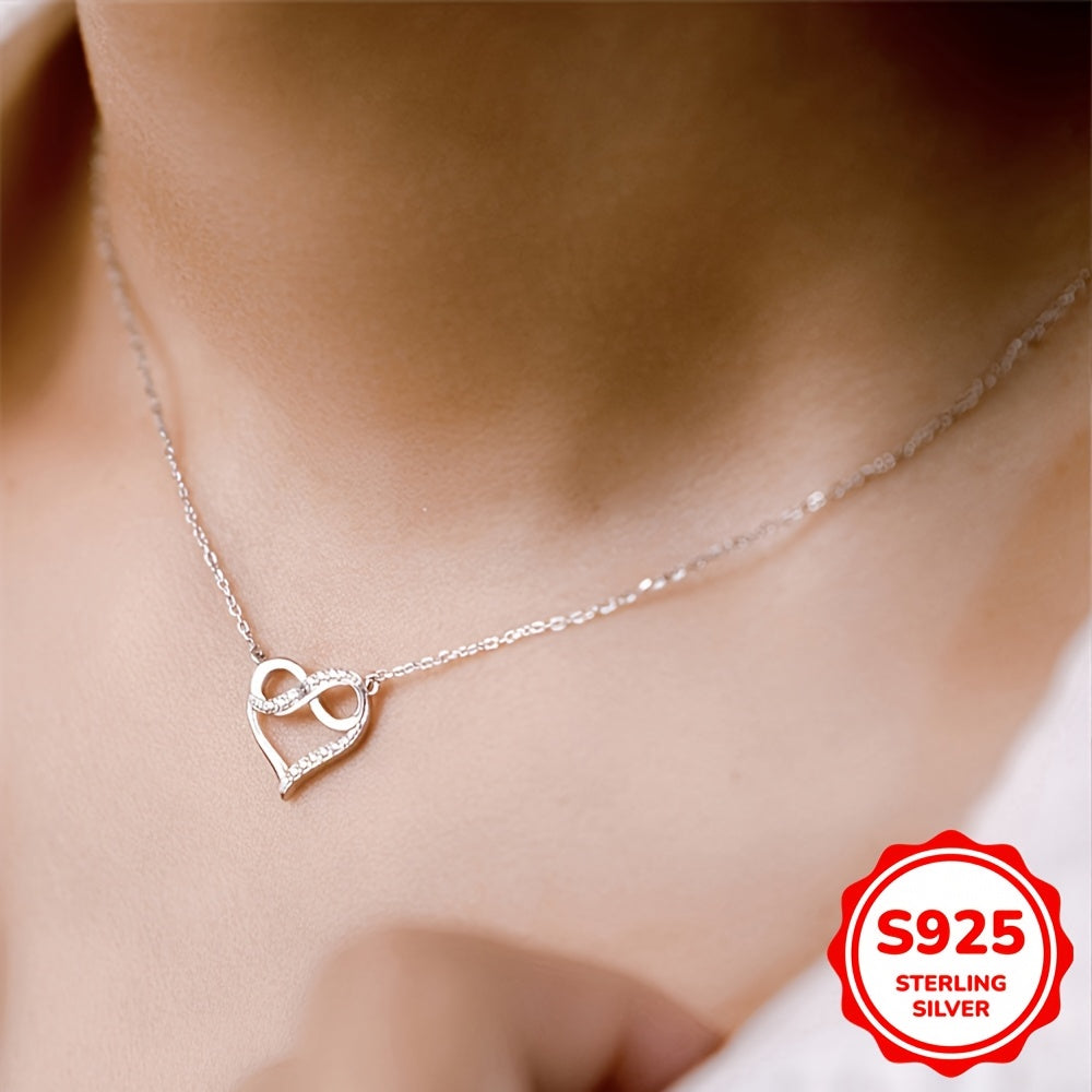 Women's Silver Necklace Heart Zirconia Lucky 8 Chain Jewelry