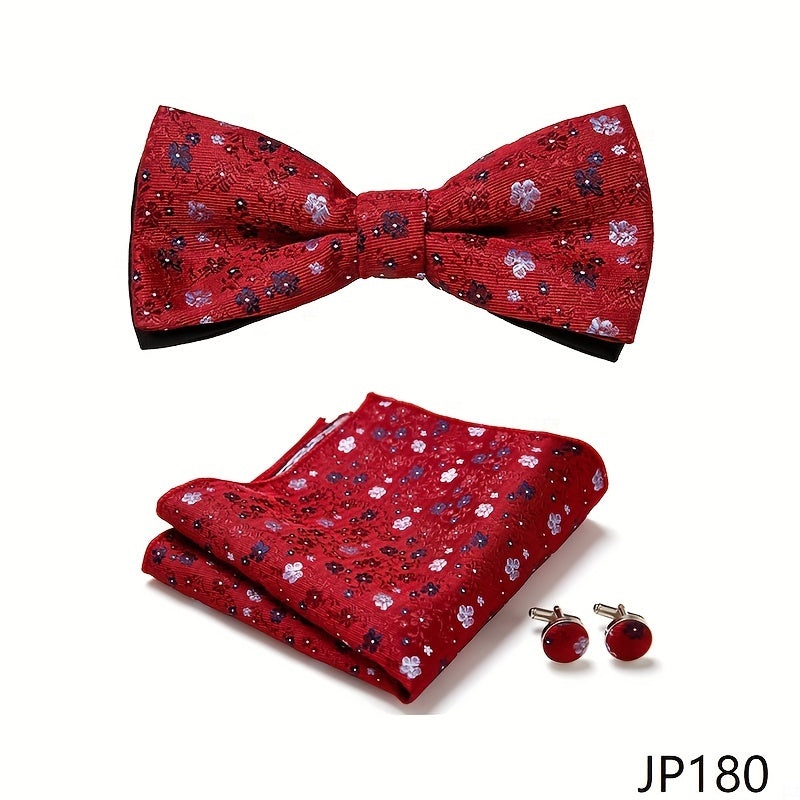 Men's Blue Polyester Tie and Pocket Square Set Floral Pattern for Formal Events