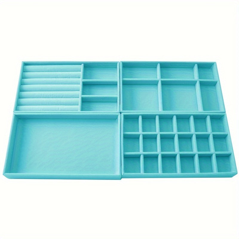 Bandeja organizadora de joyas con revestimiento de madera, cajones y compartimentos para pendientes y collares