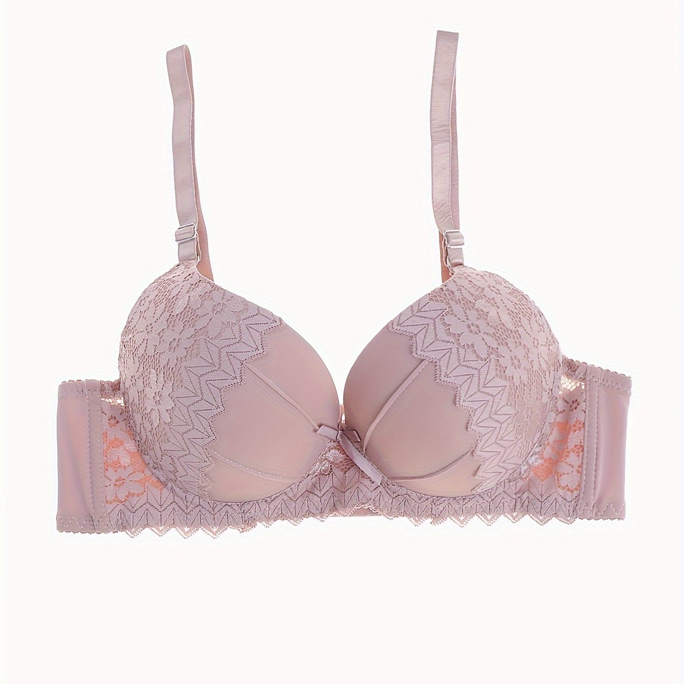 Women's Lace Push Up Bra with Breathable Fabric and Bow Tie Detail