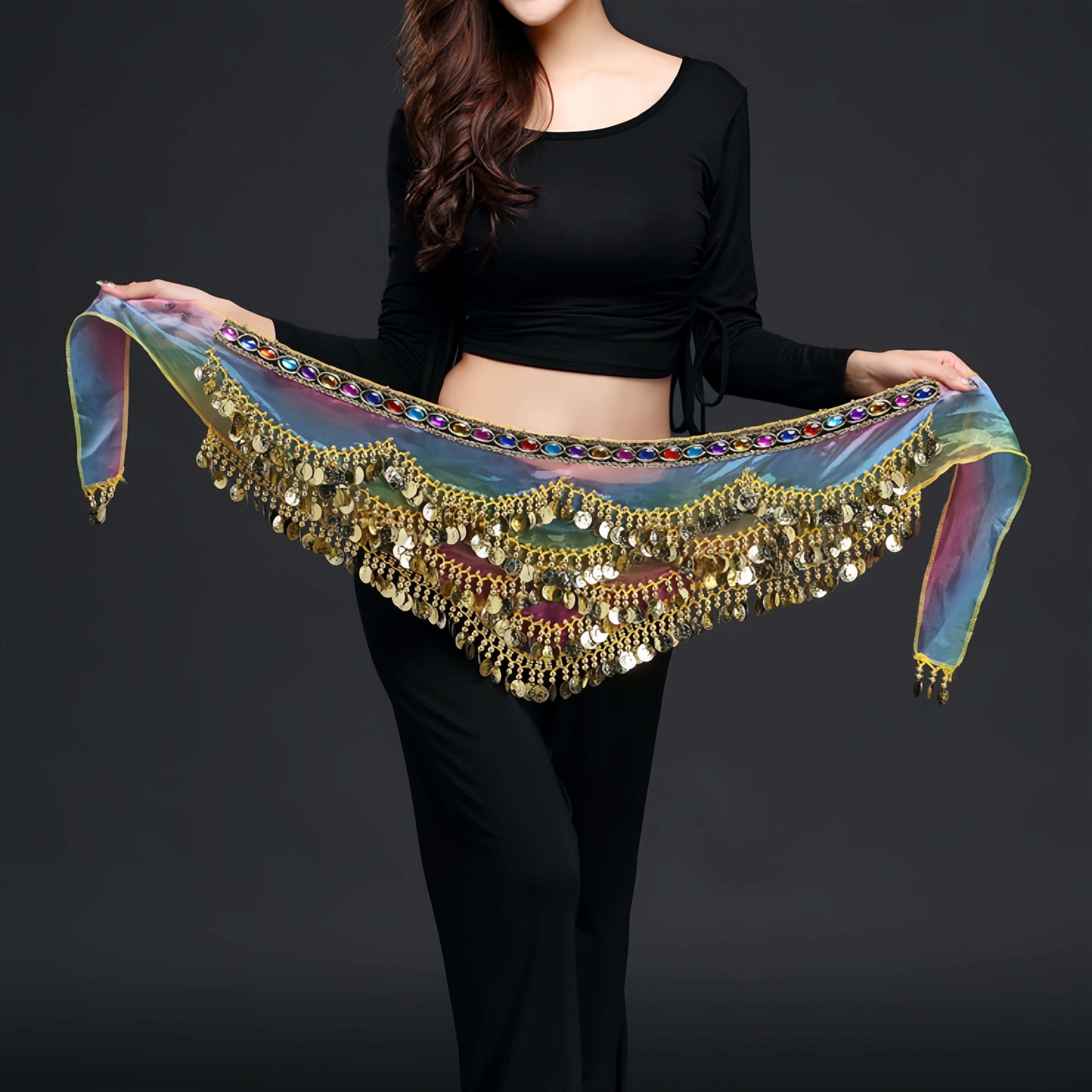 Black Sequin Belly Dance Hip Towel for Performances