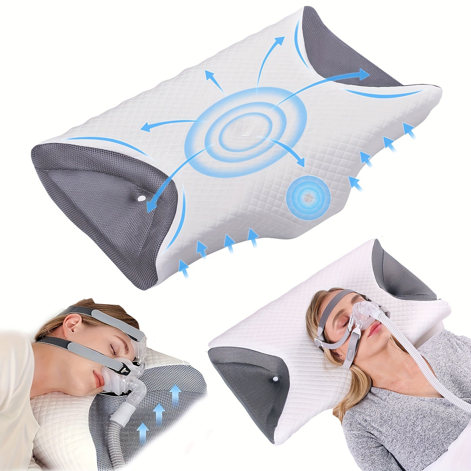 Almohada de espuma viscoelástica para durmientes de lado, almohada cervical para apnea del sueño y uso con CPAP