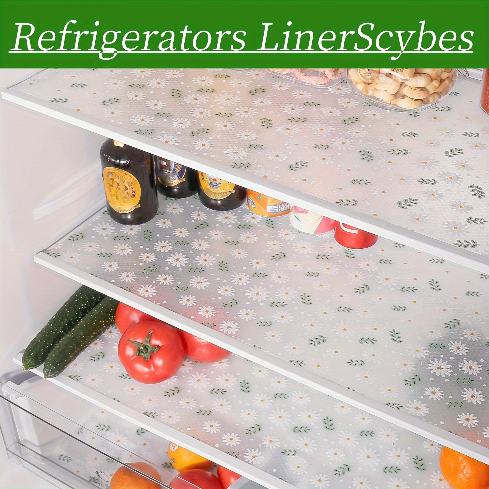 Floral Pattern Vinyl Shelf Liner Waterproof Non-Slip Cuttable EVA for Kitchen Cabinets Drawers