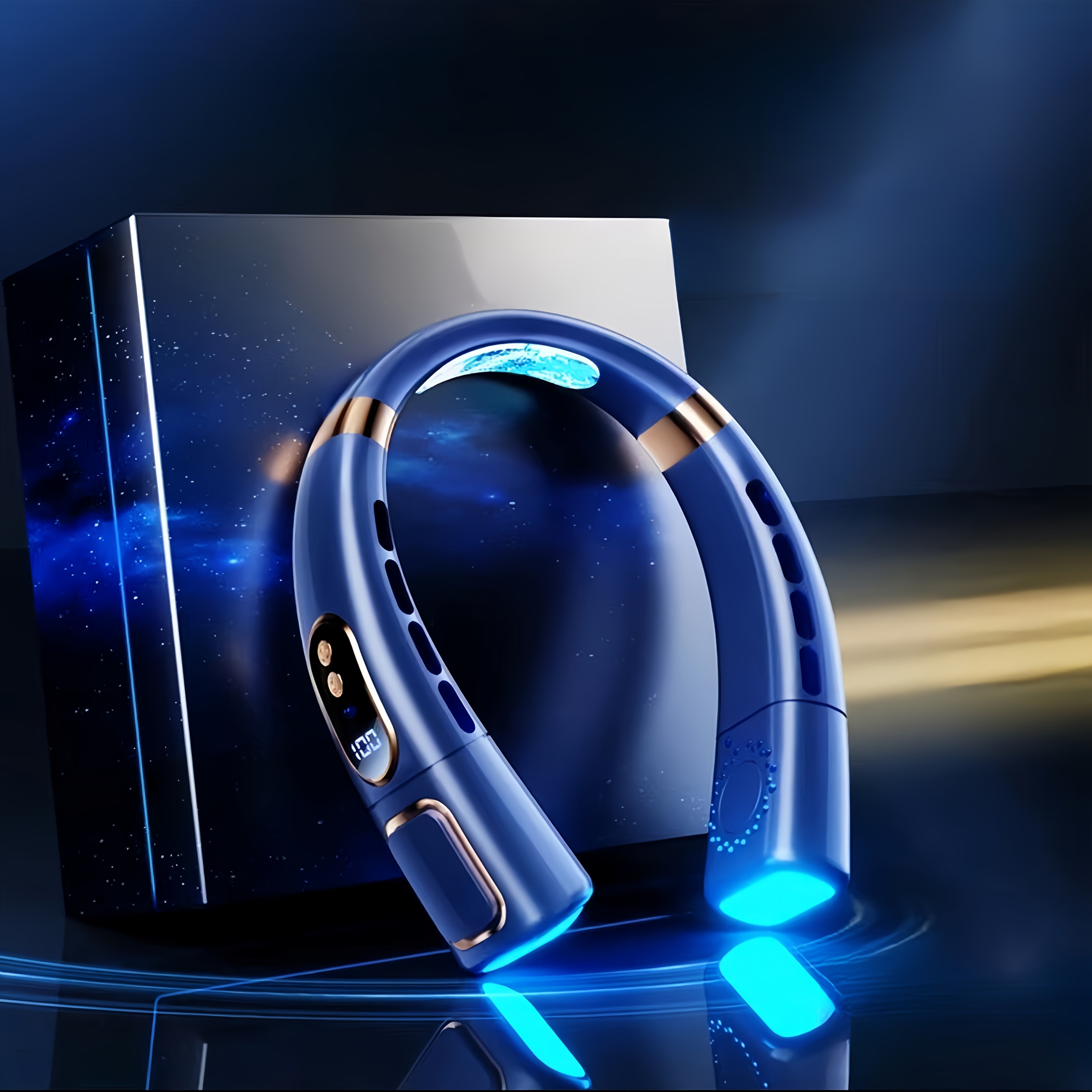 Portable Neck Fan with 5 Speeds, Rechargeable Battery, LED Light