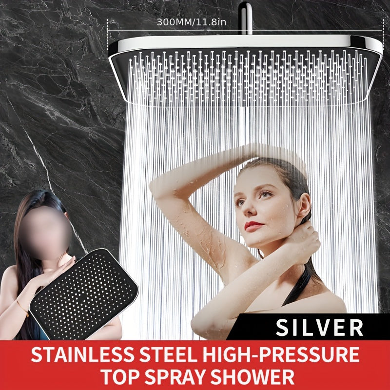 Black and Silver Square Shower Head with Fixed Spray for Bathroom
