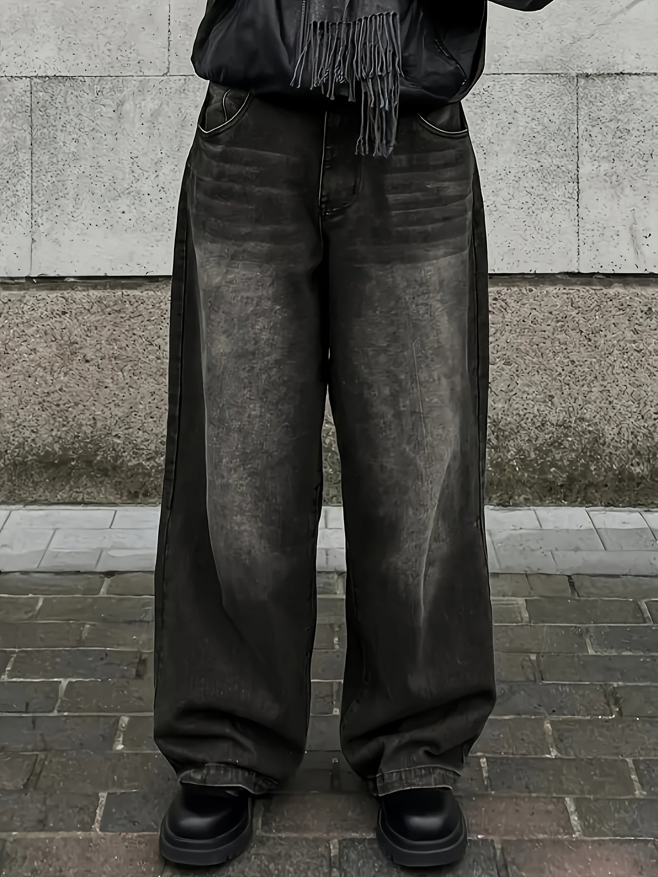 Women's High-Waisted Wide Leg Jeans Geometric Pattern Raw Wash All-Season Denim