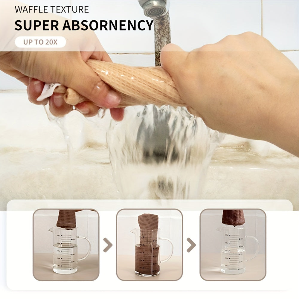 Set of 4 Waffle Textured Cotton Dish Towels with Hanging Loop 13.78x13.78 Inches