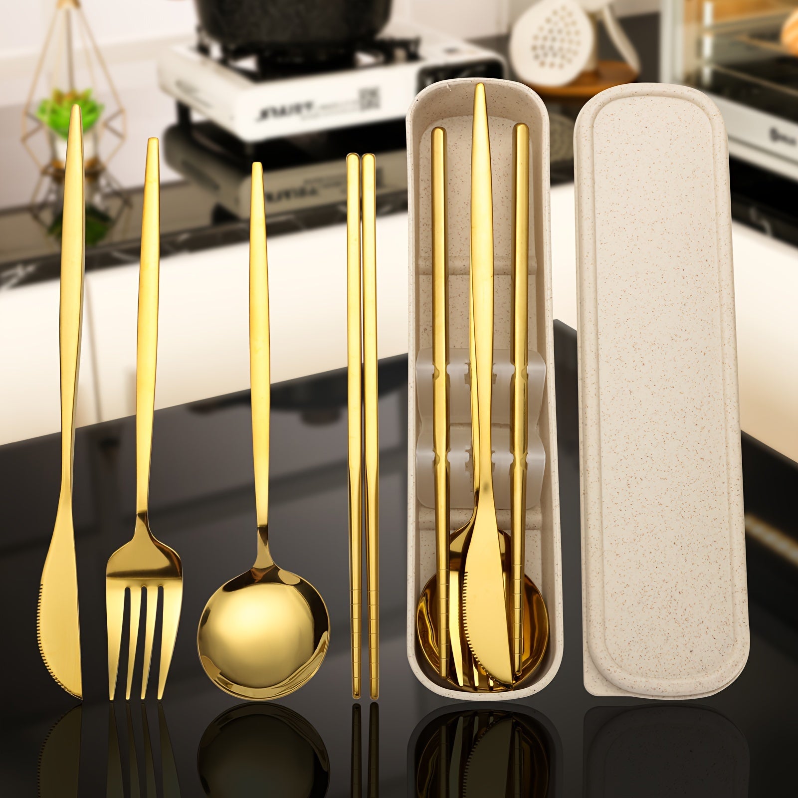Stainless Steel Flatware Set 5-Piece Travel Utensil Set with Storage Box