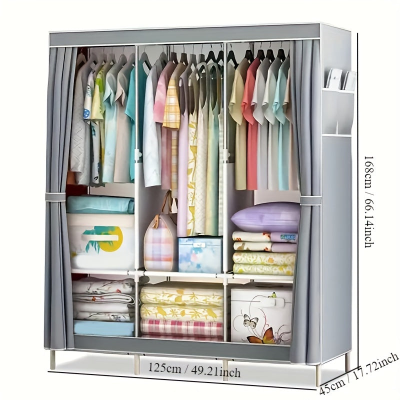 Metal Fabric Wardrobe Organizer Clothing Storage Rack for Closet Bedroom