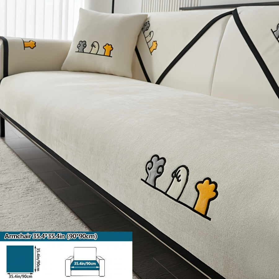 Эластичный чехол для сидений с вышивкой в виде кошачьих лап, комплект чехлов для дивана на все сезоны, пылезащитный защитник мебели для домашних животных, подходит для балкона, гостиной и домашнего декора. Чехол только для подушки.