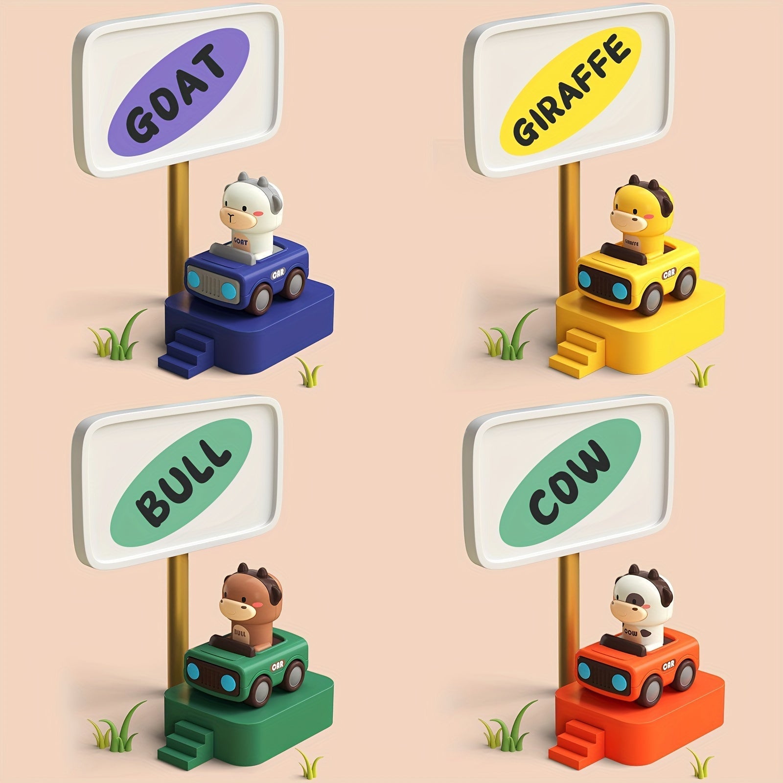 Детские пресс и зум-автомобили для гонок животных для малышей, прочный ABS, без батареек, 1-3 года