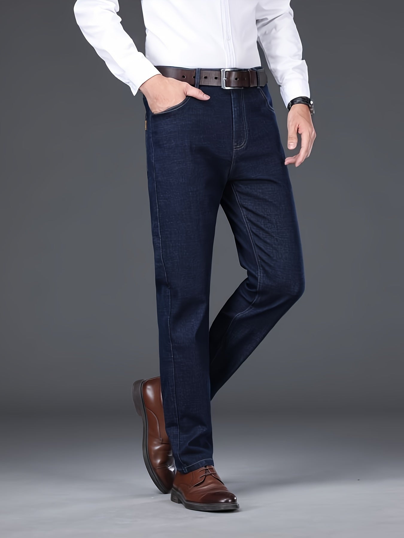 Men's Cotton Blend Business Casual Jeans Regular Fit All-Season