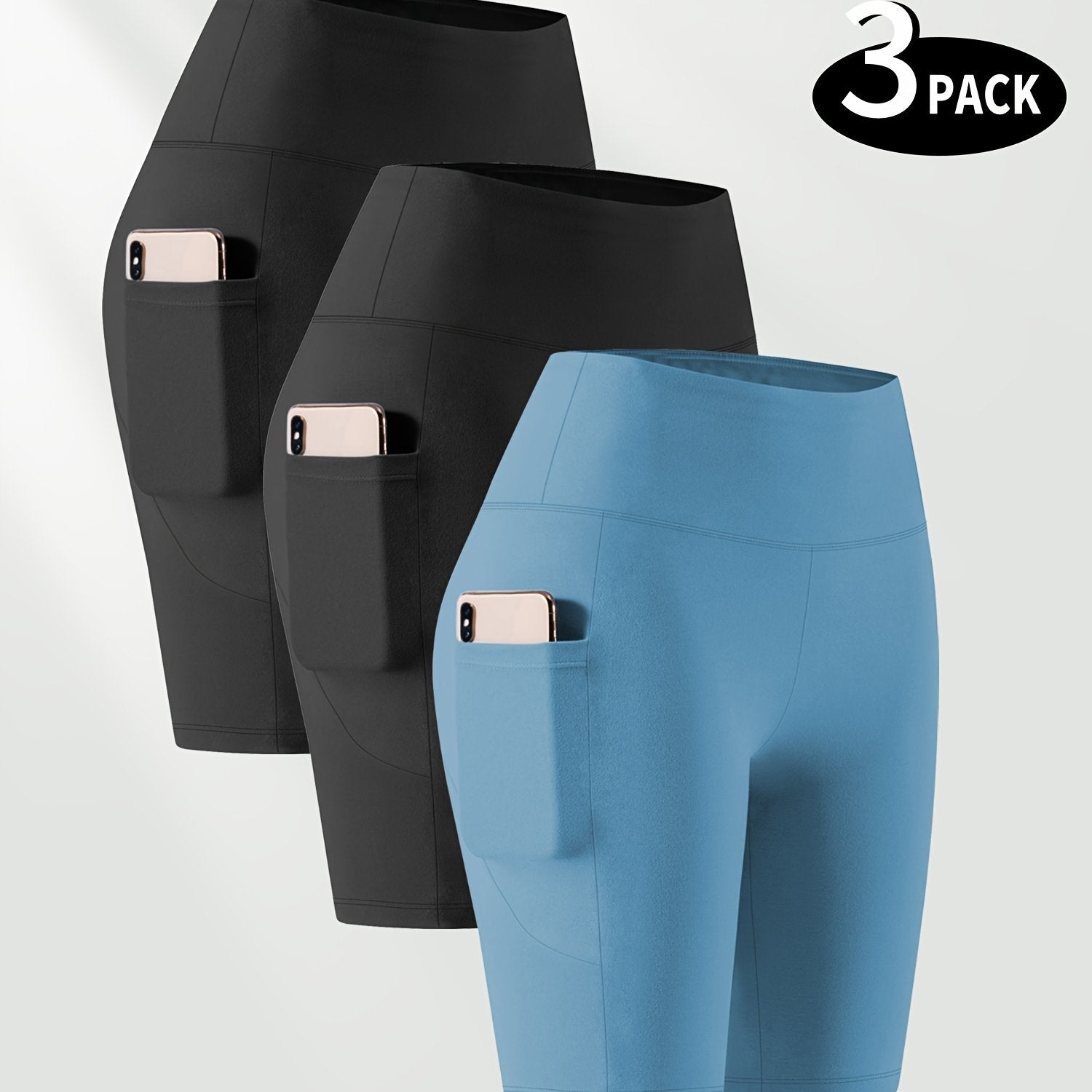 Ayollar uchun kattaroq o'lchamli yuqori belli bir rangli shortlar faoliyat kiyimlari to'plami, 3 ta