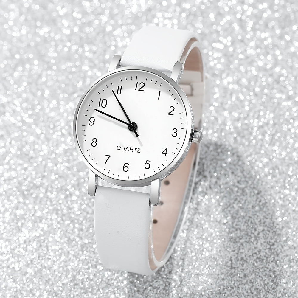 Set of 2 Women's Quartz Watches with PU Leather Straps and Zinc Alloy Dials