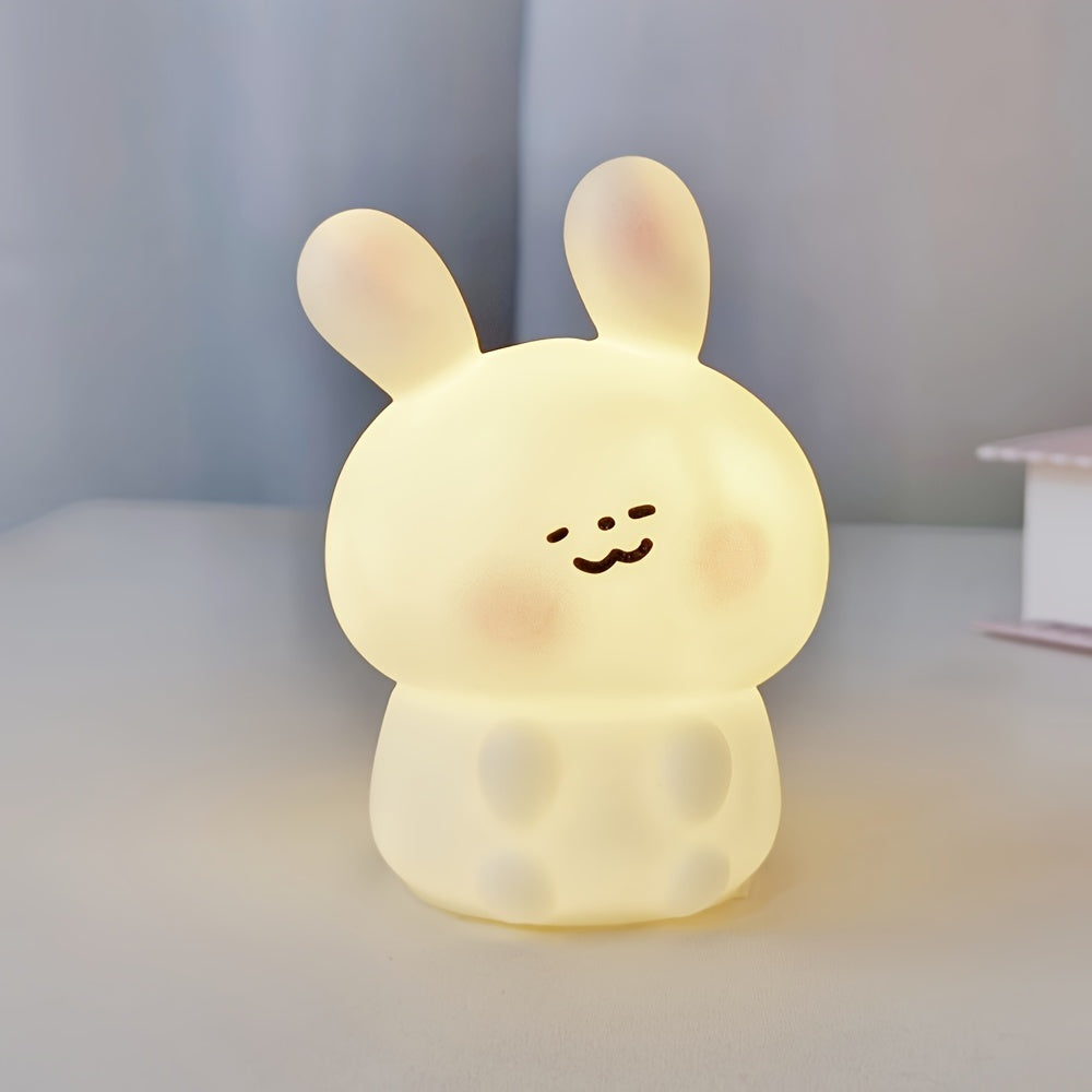 Figurita decorativa luminosa Blush Rabbit para escritorio, de PVC blanco, alimentada por batería