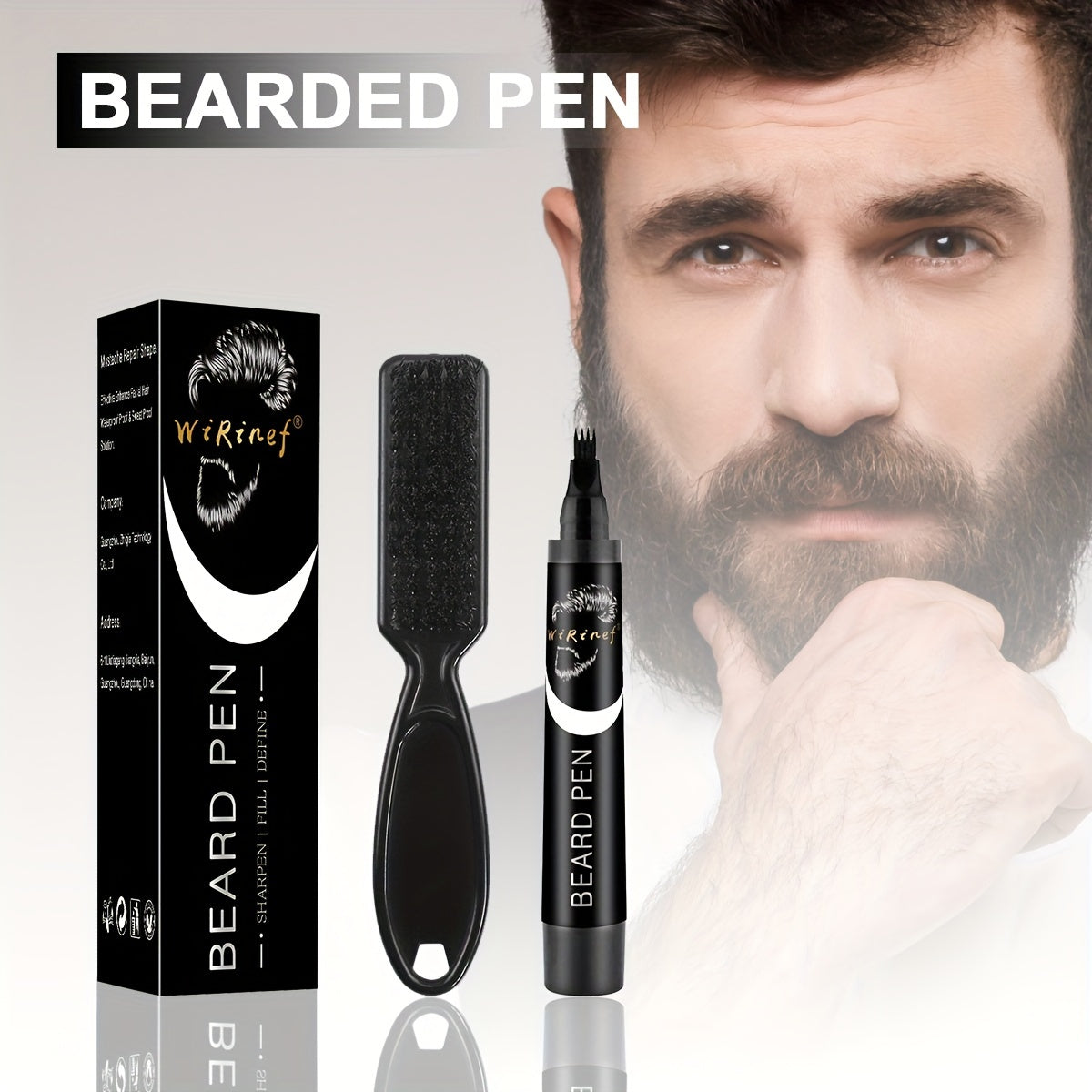 Men Beard Filler Pen Kit with Brush Natural Finish Long-Lasting Fragrance-Free