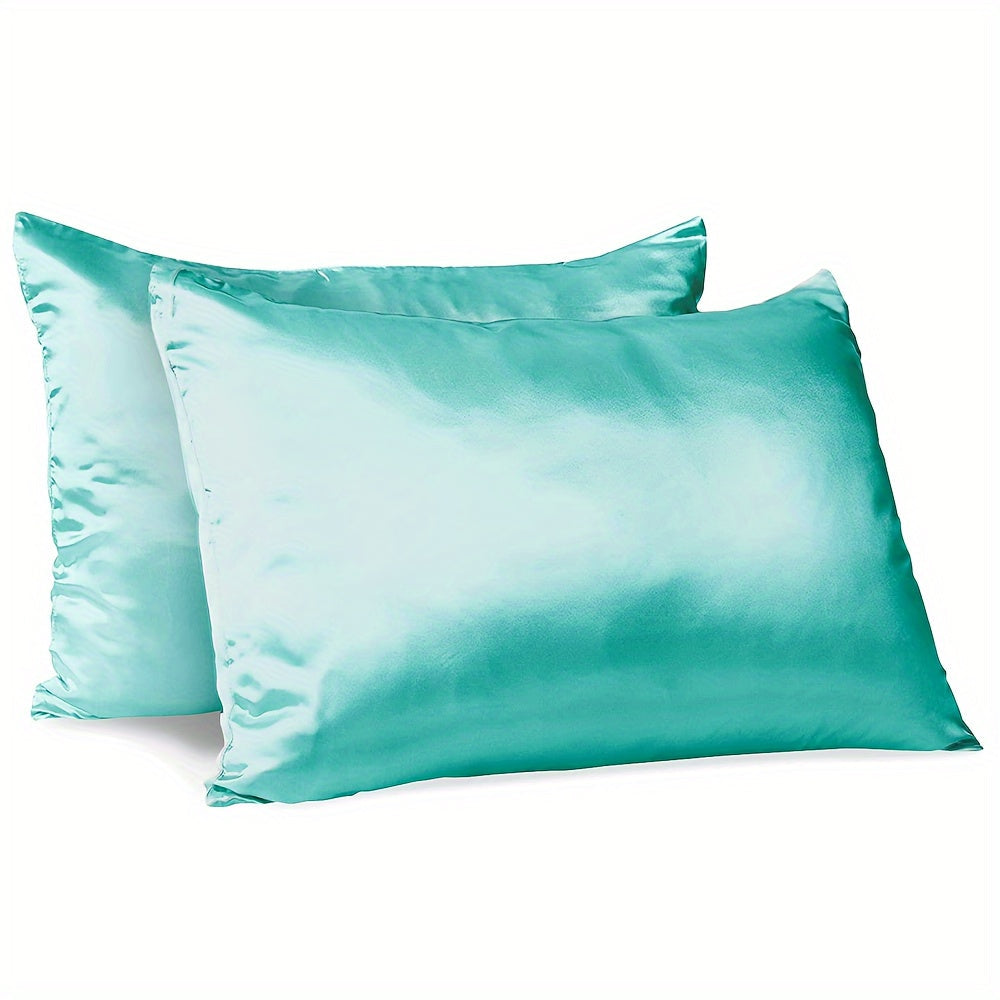 Pair of 2 Satin Pillow Protectors Hypoallergenic Soft Silk-Like Feel Machine Washable
