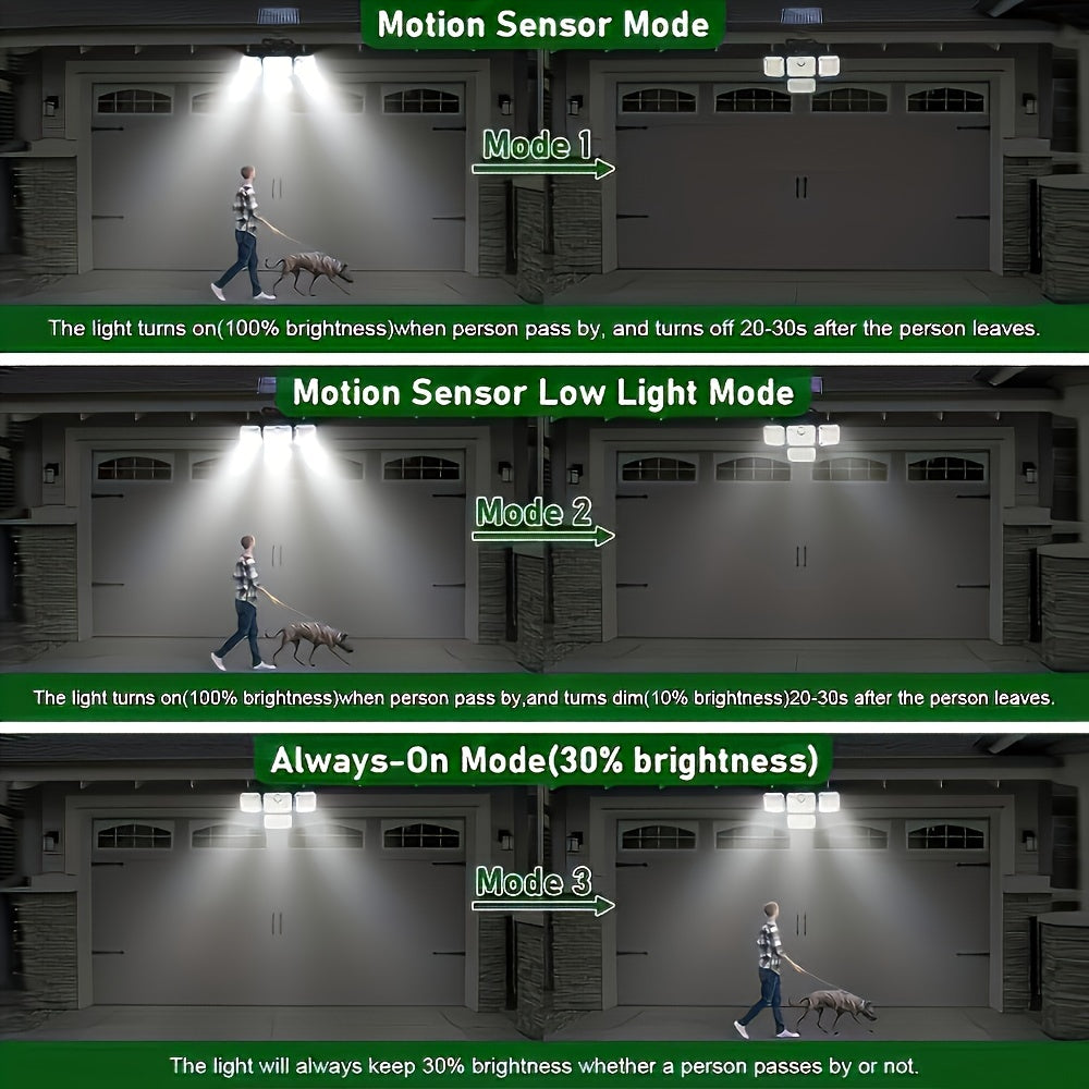 Solar-Powered Outdoor Light with 333 LEDs Motion Sensor Remote Control 4-Head Patio Yard Garage Porch