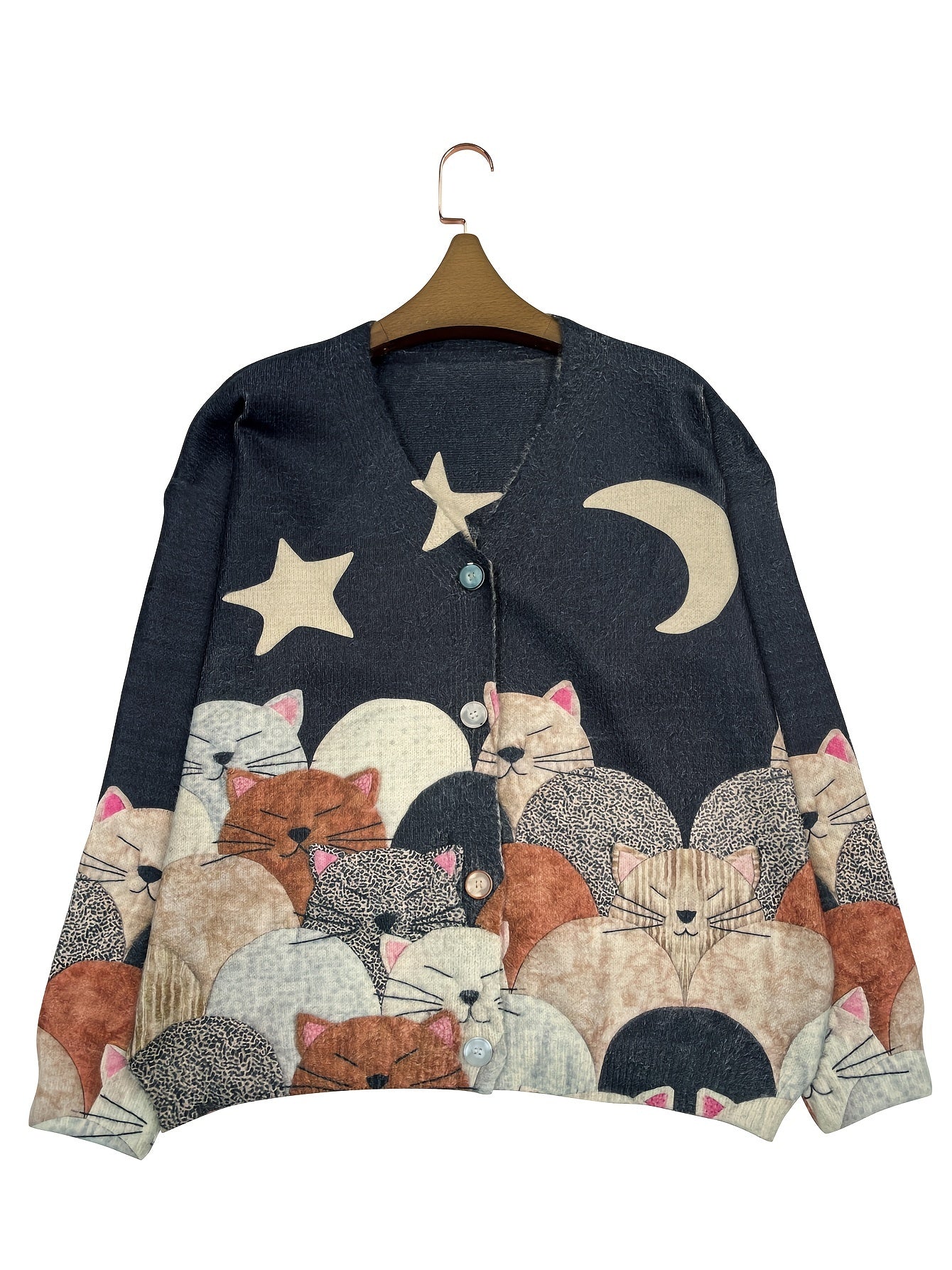 Ayollar uchun katta o'lchamdagi mushuk bosimli V-yengli qisqa cardigan uzun yengli sviter