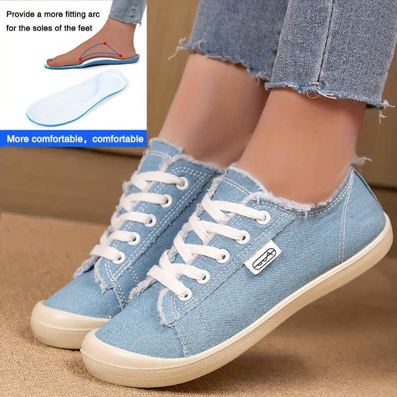 Women’s Casual Striped Canvas Shoes Flat Sneakers Breathable Round Toe