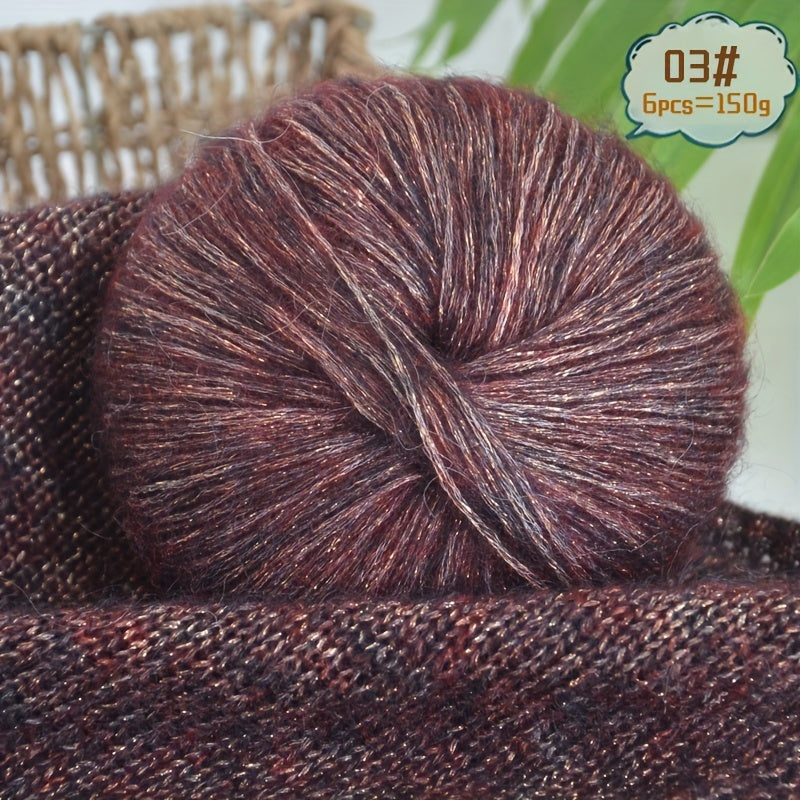 6-to'plam mohir paxta mohair ipi, tikish va makrame uchun, ko'p rangli gradient, 150G