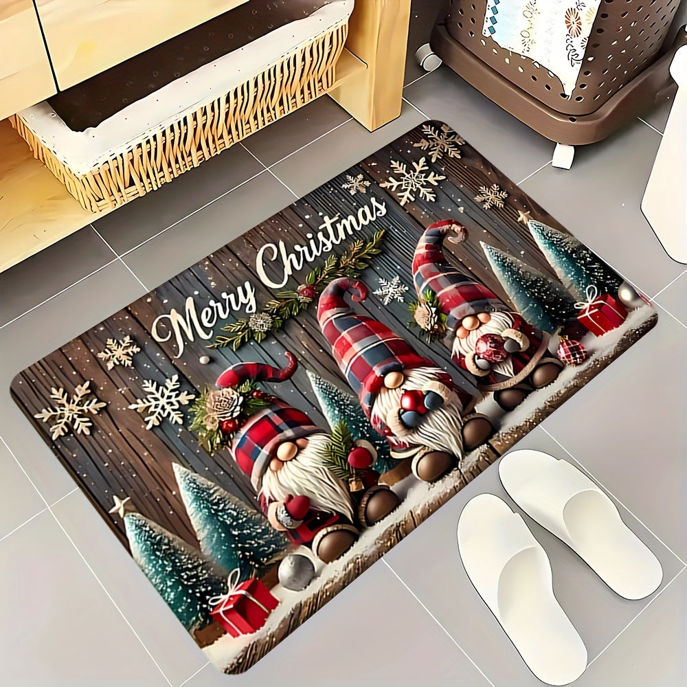 Christmas Gnome Doormat Polyester Indoor Rug with Anti-Slip Backing